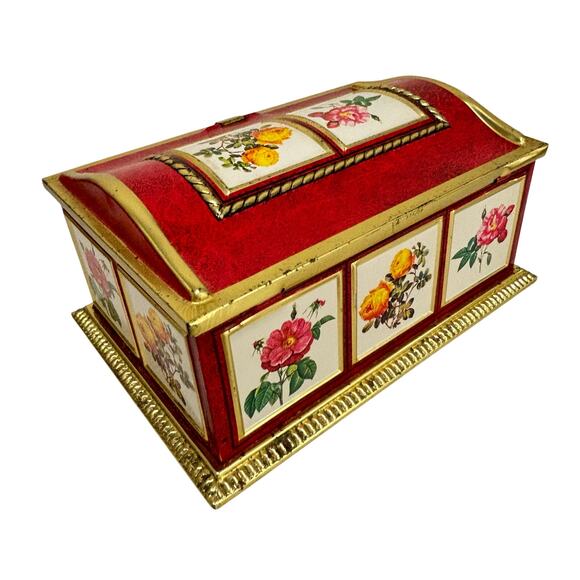 Linette candy cookie tin box hinged lid camel back floral mini chest multicolor - Picture 8 of 9